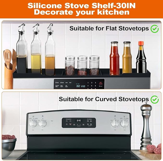 AWOKE Stove Top Shelf 30 Inch - Silicone Material Magnetic Shelf for Stove - 3 Functional Partitions Kitchen Spice Rack Organizer-Black,Kitchen Gadgets Storage Organization - Image 7