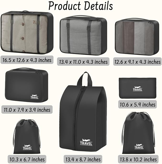8 Set Packing Cubes for Travel Suitcase Organizer Bags Luggage Packing Cubes Set Travel Essentials Accessories Gifts for Women - Image 6