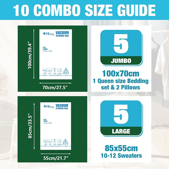 Vacuum Storage Bags, Vacuum Seal Bags for Clothing, 5 Jumbo 5 Large | Extra Large XL, Airtight Triple Seal, Save 80% Space, Hand Pump, Work with Vacuum, Double Zip, Reusable, Easy to Use - Image 2