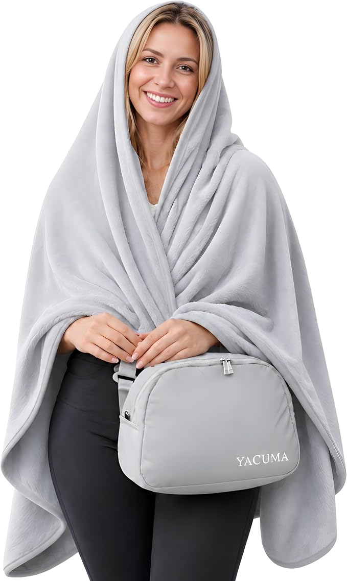 Travel Blanket Airplane, Soft 40" x 60" Flannel Travel Blanket, Lightweight Compact Blanket for Flights, Car Trips, Home & Office, Includes Carrying Pouch, Grey - Image 5
