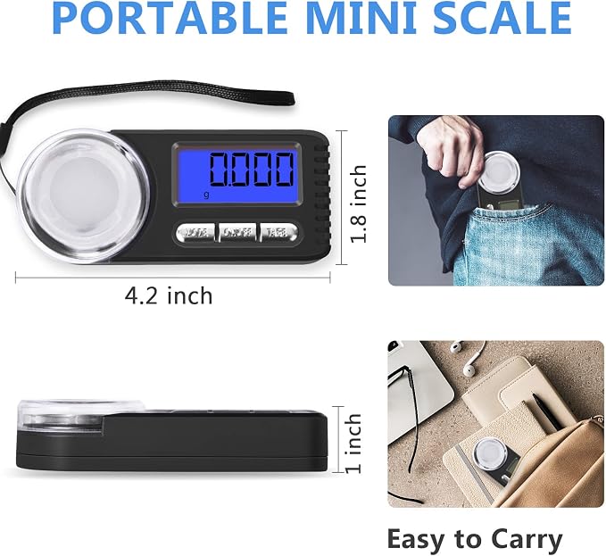 THINKSCALE Mini Milligram Scale 50g/0.001g – Powder Medicine, Jewelry | Palm-Sized & Ultra-Compact, Backlit LCD, Tare & Auto-Off, 6 Units, Protective Case, 20g Cal Weight & Batteries Included - Image 4