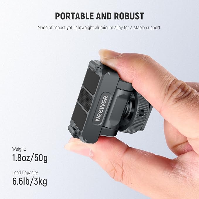 NEEWER Magnetic Mount Accessories Compatible with DJI Osmo 360 / Action 5 Pro / 4/3, Quick Release 160° Tilt Action Camera Adapter Mount with Cold Shoe, 1/4" Thread, AC012 Dark Gray - Image 8