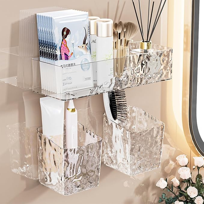 Lae Nuvole Adhesive Shower Caddy, Wall Mount Bathroom Organizer, Clear | No-Drill, Renter Friendly, Quick-Drain Bottom, Holds 11 lbs, for Shower & Makeup Storage, apartment dweller, home organizer - Image 5