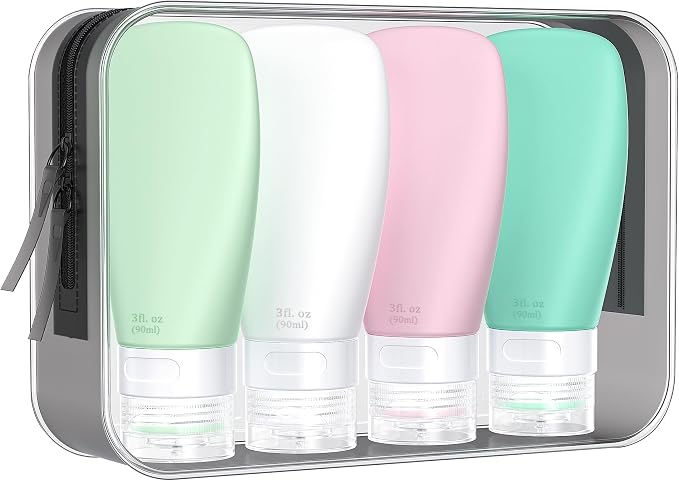 INSFIT Travel Bottles for Toiletries, TSA Approved 3oz Travel Size Containers, BPA Free Leak Proof Squeezable Silicone Tubes for Shampoo Conditioner Lotion Body Wash with Labels by INSFITPortableTravelBottles