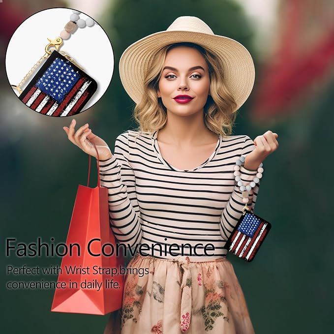 Blusabaca Women's RFID-Blocking American Flag Wallet, Leather, 12 Card Slots, 2 Coins, Zipper Closure, Waterproof | Removable Keychain, Case with Zipper, Vegan PU Leather, Cash Coin Pocket, Business Accordion Purse, Ladies Female Gift - Image 2