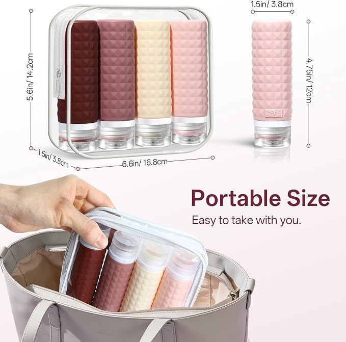 Travel Bottles for Toiletries, TSA Approved Travel Size Containers with Silicone Bottle Covers, Leak Proof Silicone Shampoo Bottles, Small Toiletry Containers for Shampoo Conditioner Lotion - Image 4