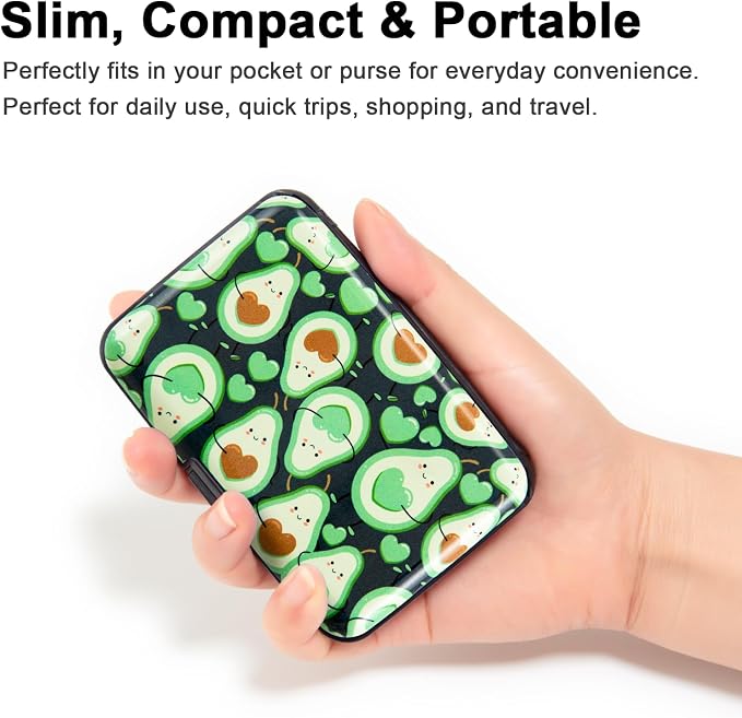 Credit Card Holder, Metal Card Wallet RFID Blocking Mini Slim Aluminum Business Hard Card Case for Women Men (Cartoon Avocado) - Image 2