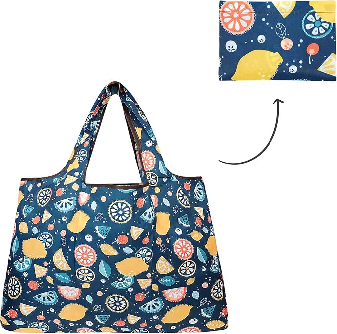 allydrew Large Foldable Tote Nylon Reusable Grocery Bags, Citrus - Image 5