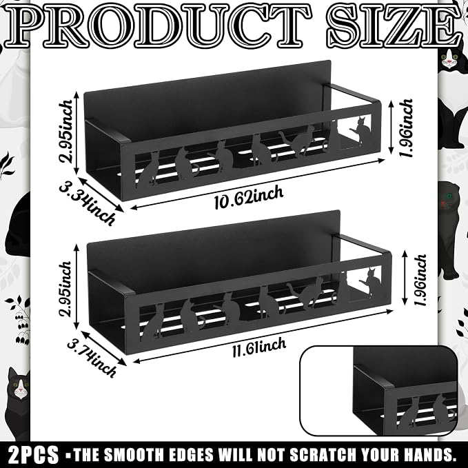 Beeveer 2 Pcs Magnetic Spice Rack for Refrigerator, Black Cat | Halloween Witch Kitchen Decor, Cat Lovers Gifts, Farmhouse Home Accessories, 2 Sizes Metal Storage Shelf for Fridge Spices - Image 3