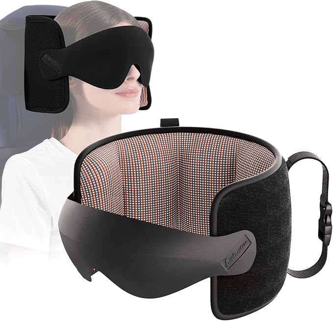 Travel Pillow for Airplanes Head Strap Support, 3D Eye Mask | 360 Airline Sleep Support Headrest Pillow No Bobbing Head Sleeping Aid Travel Essentials Long Flights/Car/Trip Mottled Red by AirNeckFree