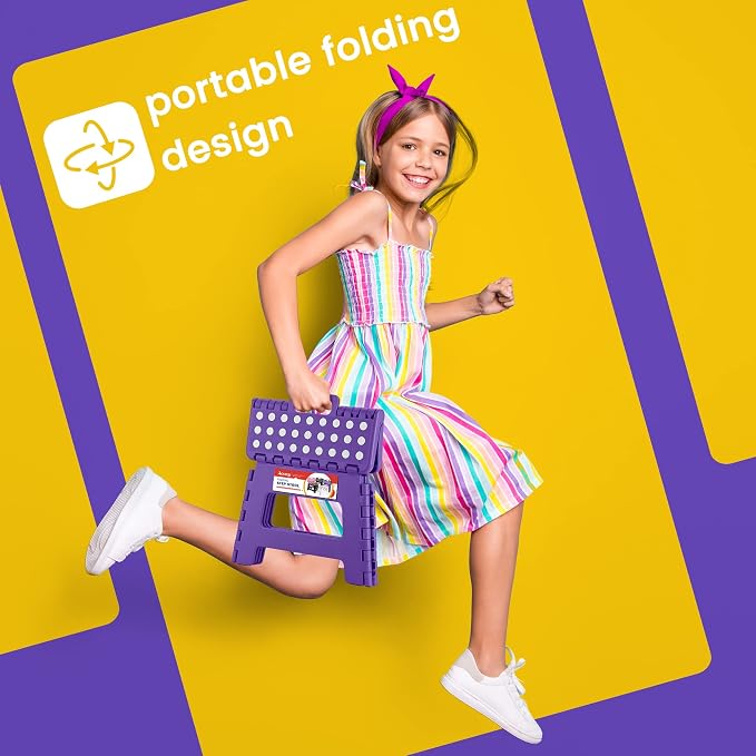 Folding Step Stool 9 Inch, Non-Slip Foldable Stools for Kids, Purple | Heavy Duty Collapsible Foot Stool, Lightweight, Holds 300lb for Toddler/Adults Kitchen Bathroom Bedroom Outdoor, with Handle - Image 6