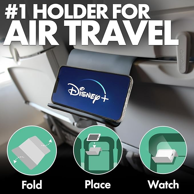 Airplane Phone Holder - Foldable Phone Stand for Plane Travel | Strong grippy silicone, 9 x 4.3 in.Tabletop Mount Desk, Plane Tray Seat back, Treadmill, Fits iPhone Cell Phone - Image 2