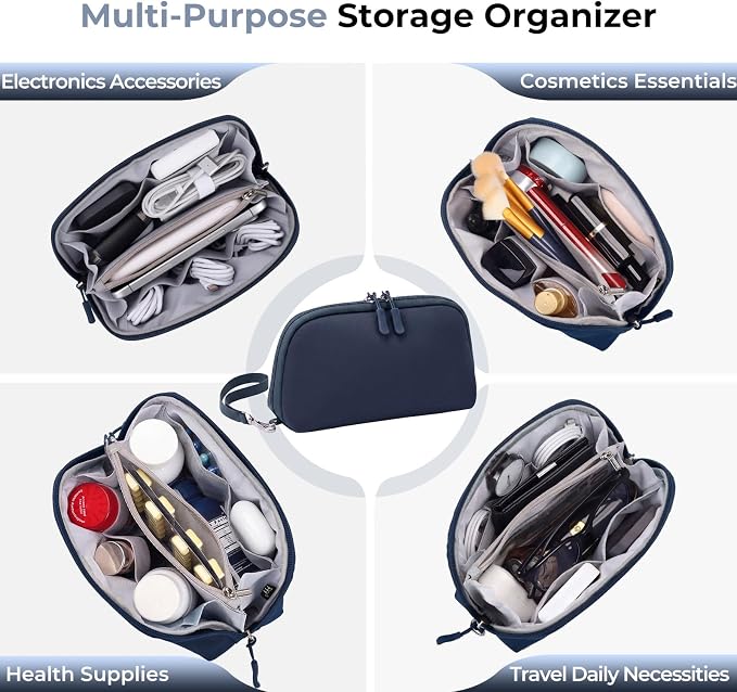 FYY Travel Cable Organizer - 8 Compartments, Lightweight, Water Repellent | With Wrist Strap, Portable Tech Pouch for Cord Charger, Travel and Business Trips Use, Soft Shell Nylon, Navy (Small) - Image 8