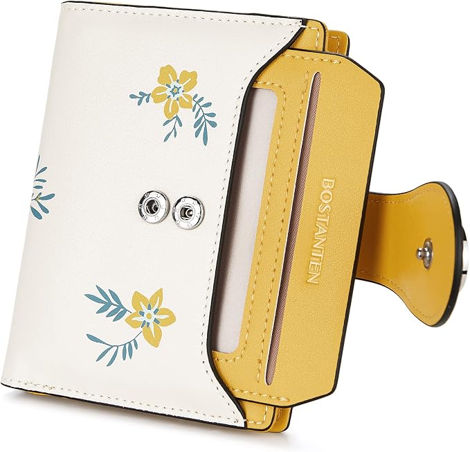 BOSTANTEN Leather Womens Wallet Small RFID Blocking Credit Card Holder | Removable ID Window, Zipper Coin Pocket, Bifold, Minimalist, Fits Small Purses, Daily Use, Ladies Gifts, Floral Yellow - Image 6