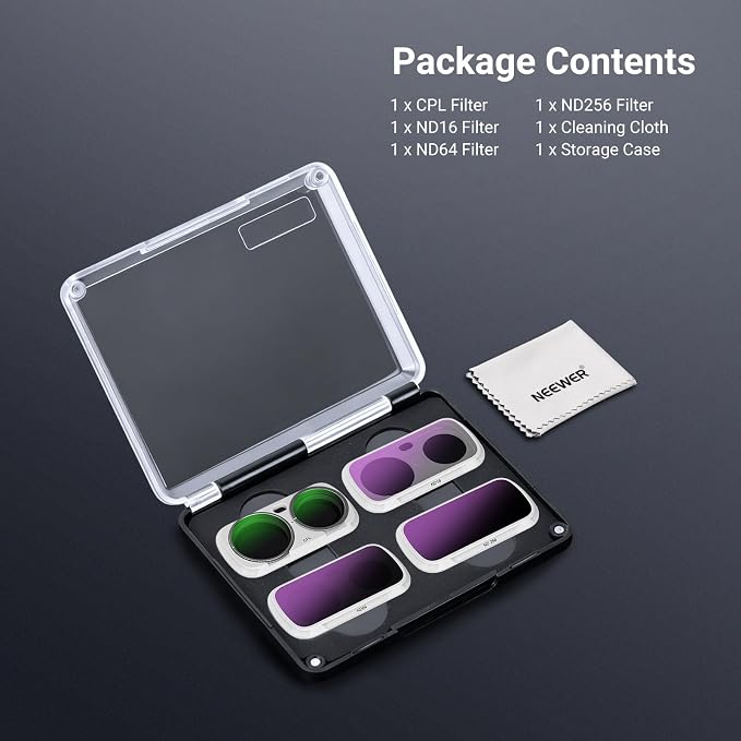 NEEWER CPL + ND Filter Set Compatible with Insta360 Luna Ultra Only, Circular Polarizer Neutral Density (ND16 + ND64 + ND256) Action Camera Polarizing Lens Filter Photography Accessories, FL-L04 White - Image 8