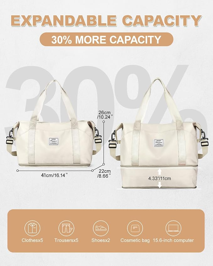 Travel Duffel Bag, Sports Tote Gym Bag, Shoulder Weekender Overnight Bag for Women - Image 3
