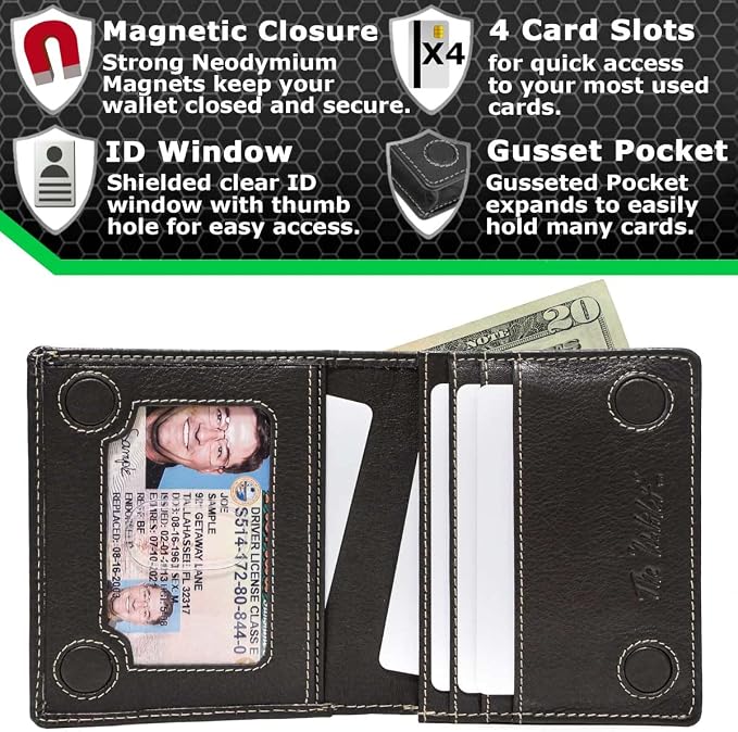 ID Stronghold Waltlet - RFID Blocking Bifold Wallet for Men with Magnetic Clasp - Black - Image 2