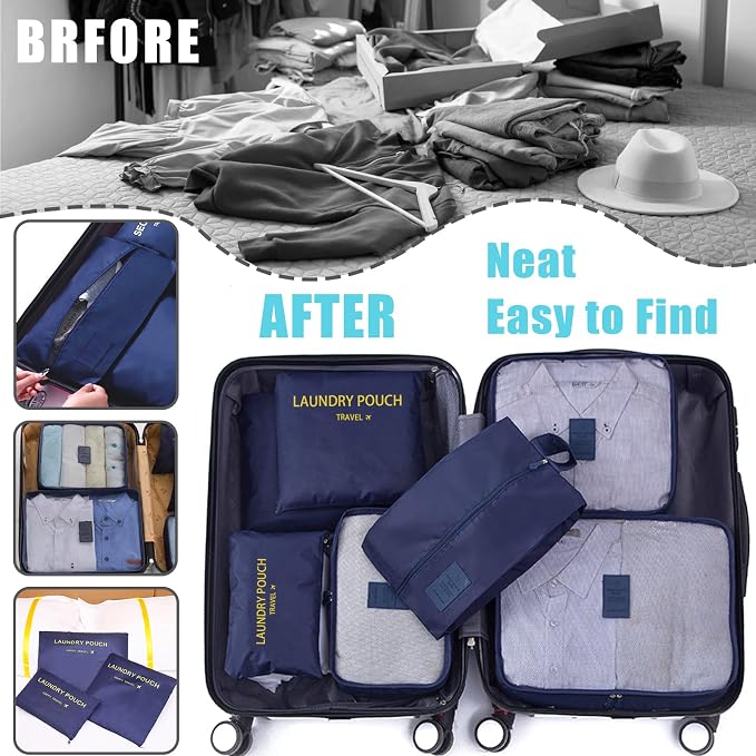 INVODA 7 piece Multi-size Packing Cubes for Travel Suitcase Organizer Bags Lightweight Travel Bags (Navy Blue) - Image 9