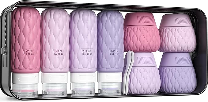 Travel Bottles for Toiletries Silicone Travel Size Containers 3.4oz 1.7oz | Travel Essentials TSA Approved Leakproof Refillable Squeeze Bottles with Labels/Clear Bag for Shampoo, Conditioner, Creams by Lericttor