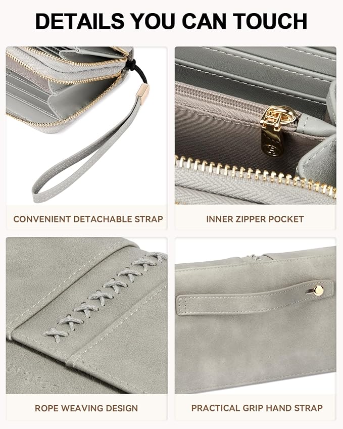 BOSTANTEN Wristlet Wallets for Women RFID Large Capacity Clutch Wallet | 24 Card Slots, 2 Zipper Pockets, Phone ＆ Card Holder, Zip Around, Hand Strap, Vegan Leather, Great Gifts - Image 4