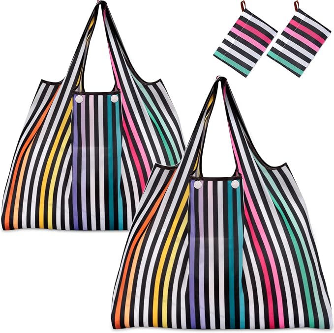 KINGMAS Reusable Grocery Bags, Eco-Friendly Folding Tote Shopping Bag fits in Pocket, Washable Waterproof Nylon Pouch Bags by KINGMAS