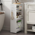 ChooChoo 4-Tier Bathroom Storage Cart, 7.87 inches Wide Narrow Storage Cabinet with 360° Wheels and 2 Hooks, Laundry Room Storage Organizer for Kitchen, Narrow Places, Living Room, White by ChooChoo