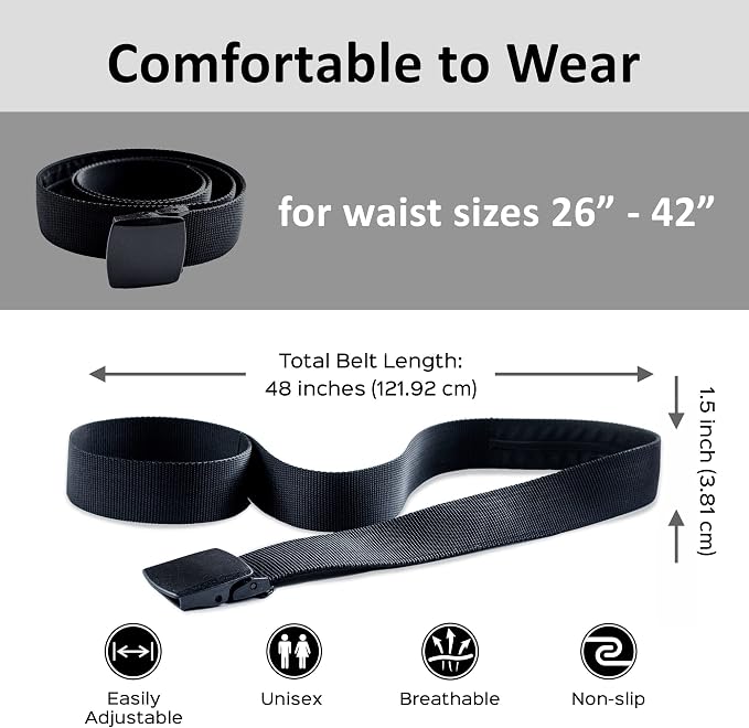 Money Belt for Men Travel Security Belt with Hidden Money Compartment Pocket, Cashsafe Anti-Theft Wallet Non-Metal Buckle - Image 3