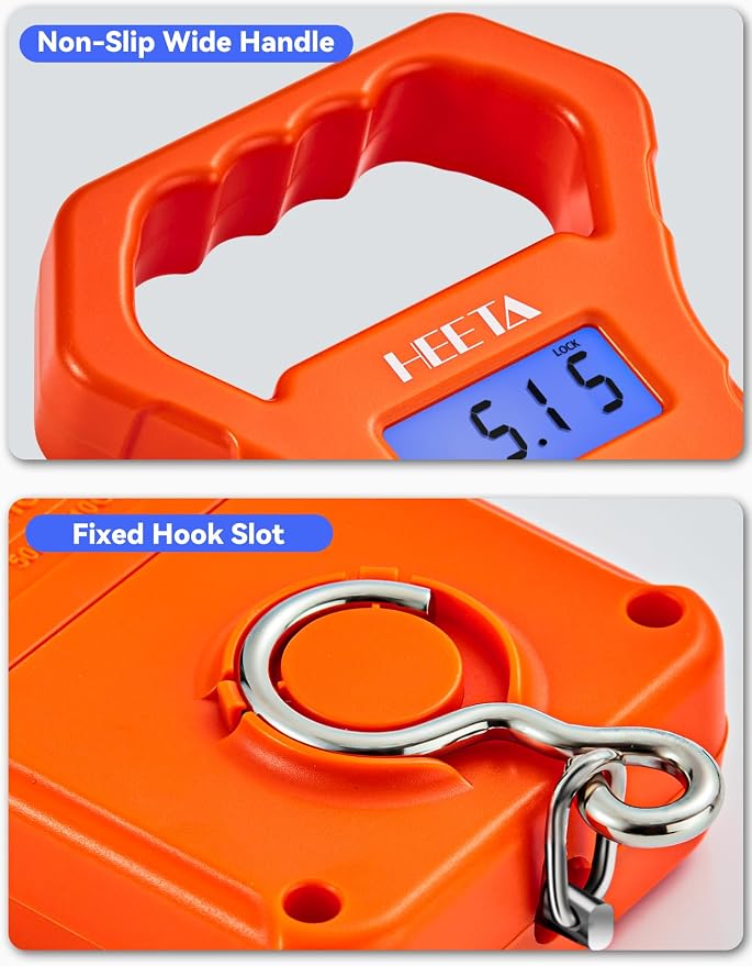HEETA Fish Scale 110lb/50kg Digital Hanging Fishing Luggage Weight Scale | Portable with Backlit LCD Display, Hook & Non-Slip Large ABS Handle, Fishing Gifts Gear for Men, 2 AAA Batteries Included - Image 5