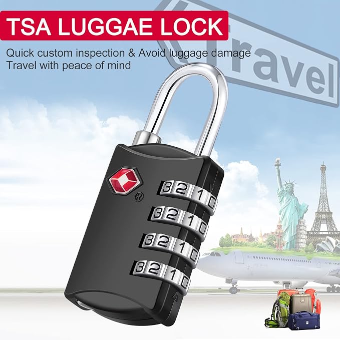 ZHEGE Luggage Lock, TSA Approved Travel Lock, 30In Flexible Cable (Black) | 4 Digit Combination Padlock for Suitcase, Backpack, Cabinet, Drawer - Image 2