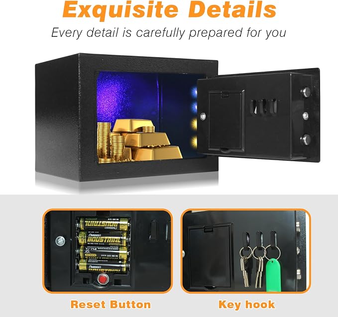 Money Safe Box for Home with 4 LED Color Sensor Light & Fireproof Money Bag, 0.23CUFT, Security Lock Box with Keys & Pass Code, Fireproof Safe with Digital Keypad, 3mm Thickness Door - Image 3