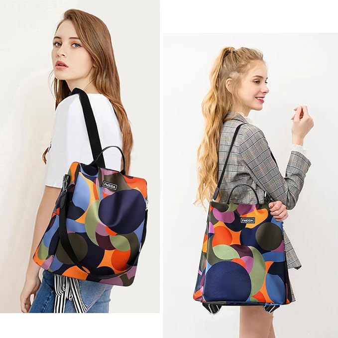 Anti Theft Backpack Purse for Women Convertible Nylon Backpack | Hidden Back Zipper Opening, Light Compact Travel Size, Waterproof Nylon, Daypack for College Work, Polka Dot Back pack - Image 2