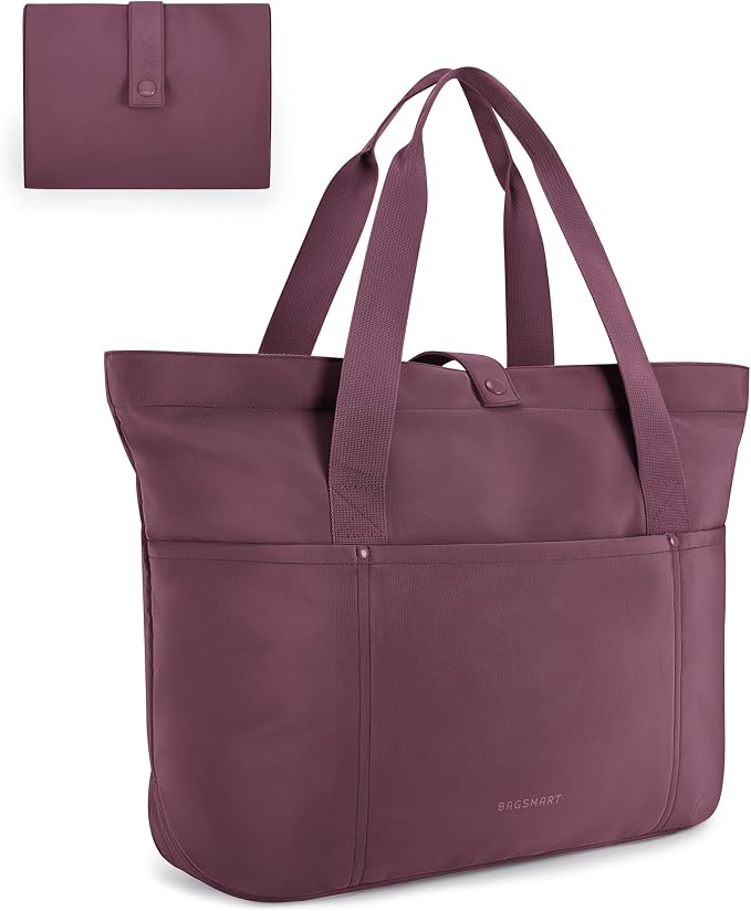 BAGSMART Tote Bag for Women, Foldable Tote Bag With Zipper Travel Shoulder Bag Handbag for Work by BAGSMART