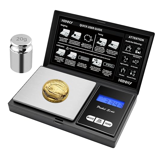 Gram Scale Digital Pocket Scale 200g/0.01g High Precision Small Jewelry Scale Mini,Weed,Coin,Gold,Portable Travel Food,Gram and Oz,with 20g Calibration Weight by HIINNY