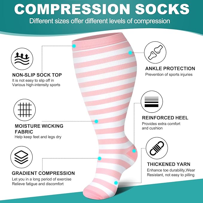 Genovega 3 Packs Wide Calf Compression Socks for Women Men Knee Hight S/M-4XL for Gifts - Image 4