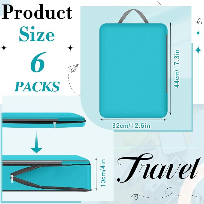 Hosuly 6 Pcs Large Ultralight Compression Packing Cubes for Travel 17.3 x 12.6'' XL Large Expandable Luggage Storage Organizers for Save Space Family Long Trips (Blue) - Image 2