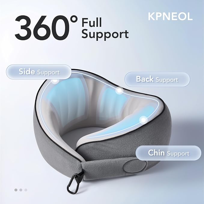 Travel Neck Pillow Airplane Neck Support Ergonomic Design for Traveling | 100% Pure Memory Foam Suitable for Airplanes,Offices and Cars, Cool Grey, Standard, C-Shape - Image 2