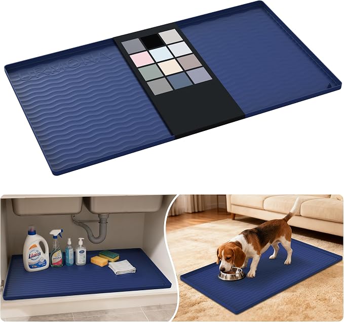 URMONA Waterproof Silicone Under Sink Mat 34'' x 19'' Shelf Liner for Kitchen and Bathroom, Cabinet and Counter Protector, Storage and Organizers, Litter Mat, Pet Cat Puppy Essentials(Navy) by URMONA