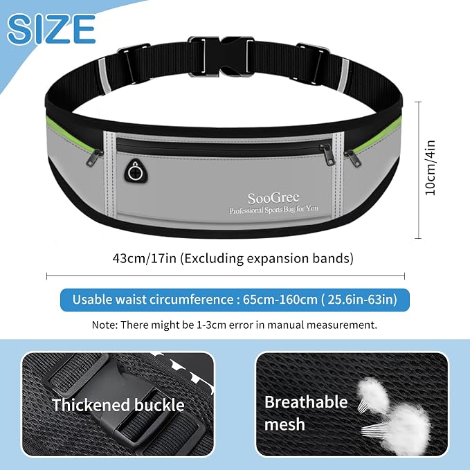 SooGree Slim Running Belt Sport Fanny Pack for Women Men,Reflective Waist Pack Runner Pouch Belt, Zipper Waterproof Running Phone Holder Jogging Pouch for Phone Money (GSP8806 top black/gray) - Image 2