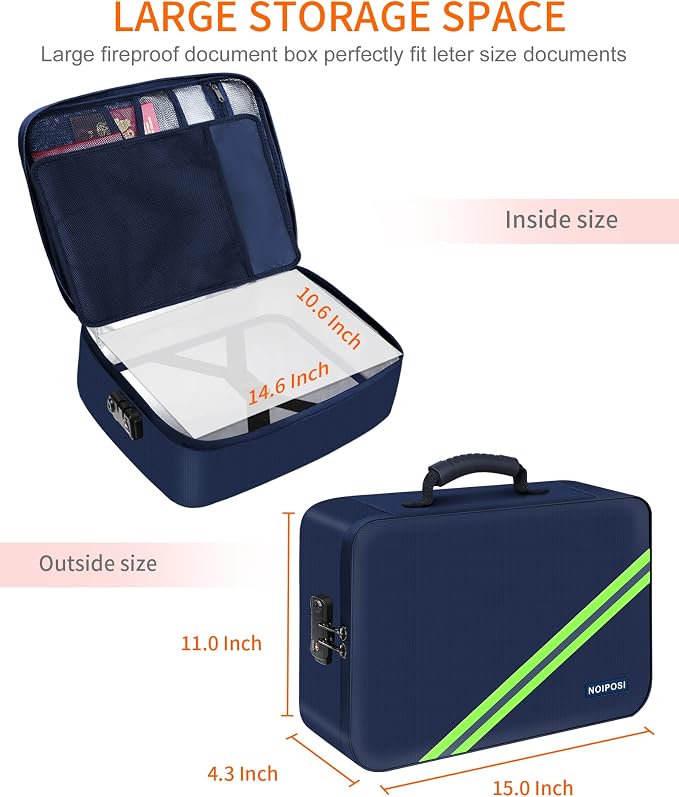 Fireproof Document Box with Lock 5200℉ Water Resistant | Portable ,Home ,Travel Strong Document Storage Organizer for Important Documents,File and Birth Certificate ,Blue - Image 6