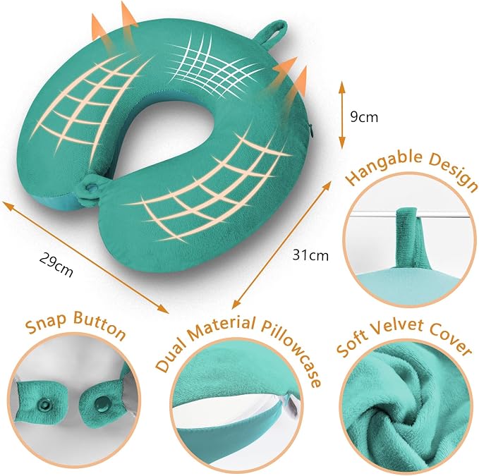 Travel Pillow, Memory Foam Neck Pillow for Traveling, U Shape Airplane Portable Flight Pillow Adult Travel Neck Pillow for Plane Train Car Home Office (Blue Turquoise) - Image 5