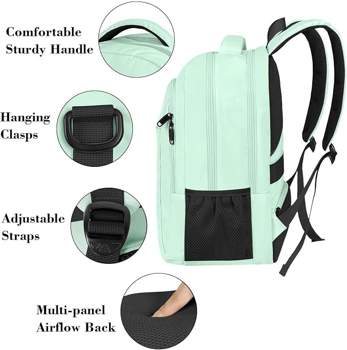 MATEIN Mint Green Travel Laptop Backpack, 15.6 Inch Computer Bag for Women | Slim Lightweight, Water Resistant Durable, Anti Theft, Fashion Casual Business Traveling Daypack for College Office - Image 6