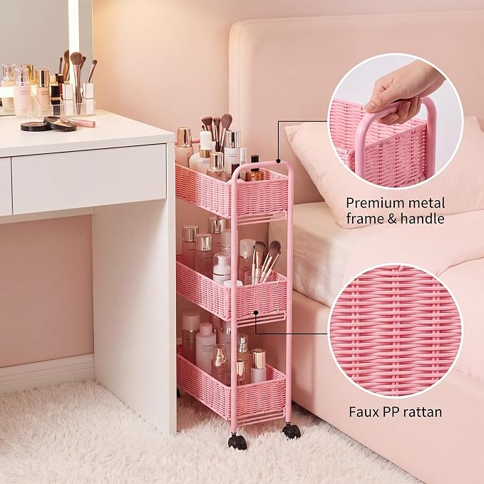 Utility Slim Storage Cart,3-Tier Rolling Kitchen Office Laundry Room Cart with Wheels,Mobile Shelving Unit Organizer for Living Room,Bathroom, Baby Diaper,Art,Dining Room Narrow Places - Image 5