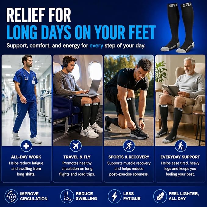 SB SOX Compression Socks for Men & Women (20-30mmHg) | Best Quality Compression Socks for Flying, Medical, Sports, Wide Calf Fit, Pregnancy, and Daily Wear. Trusted since 2016. - Image 5