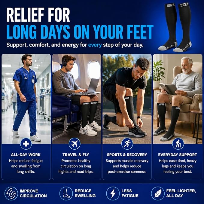 SB SOX Compression Socks for Men & Women (20-30mmHg) | Best Quality Compression Socks for Flying, Medical, Sports, Wide Calf Fit, Pregnancy, and Daily Wear. Trusted since 2016. - Image 5