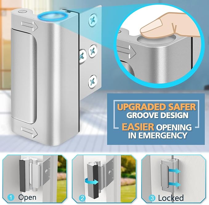 Door Reinforcement Lock for Front Door Kids Safety Latch Withstand 800 Lbs | Child Proof High Home Security Flip Extra Lock for Inward Swinging Doors Night Guardian Latches, Prevent Unauthorized Entry - Image 4