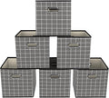 Yunkeeeper storage bins Cubes, Fabric Cube Organizer with Handle, Foldable Cube Bins for Cloth or Accessary Storage, 11x11x11, Set of 6, (Grey grid) by Yunkeeper