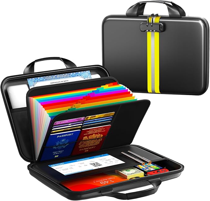 Fireproof Document Organizer with Lock, Rigid EVA File Box with 13-Pocket Accordion Folder for Important Documents & Tablets under 11", Lightweight Safe Storage for Home, Office & Travel (Small Size) by Unknown