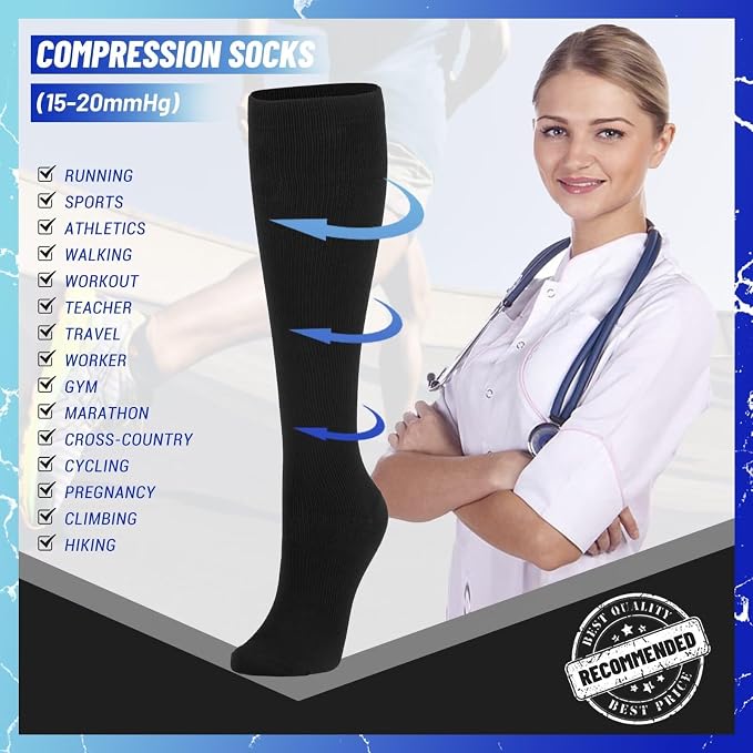 3 Pairs Compression Socks for Women & Men 15-20 mmHg, Knee High | Best Support for Cycling Athletic Hiking Running - Image 6