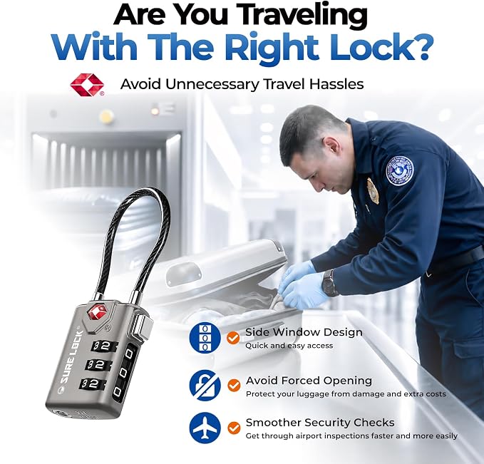 SURE LOCK TSA Compatible Travel Luggage Locks, Inspection Indicator, Easy Read Dials TSA Approved with Zinc Alloy (1, Black 8 Pack) - Image 4