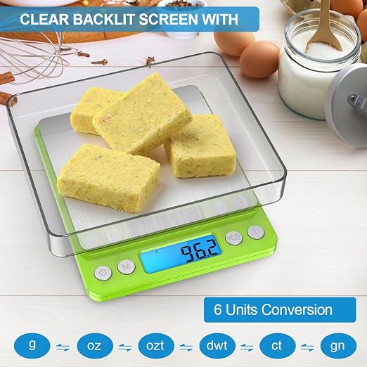 Digital Scale, 3000g, 0.01 Ounces, 0.1 Grams Accuracy Mini Kitchen Food Scale with 2 Trays, Pocket Scale for Jewelry, Coffee, LCD Display, Tare Function, Stainless Steel - Image 3